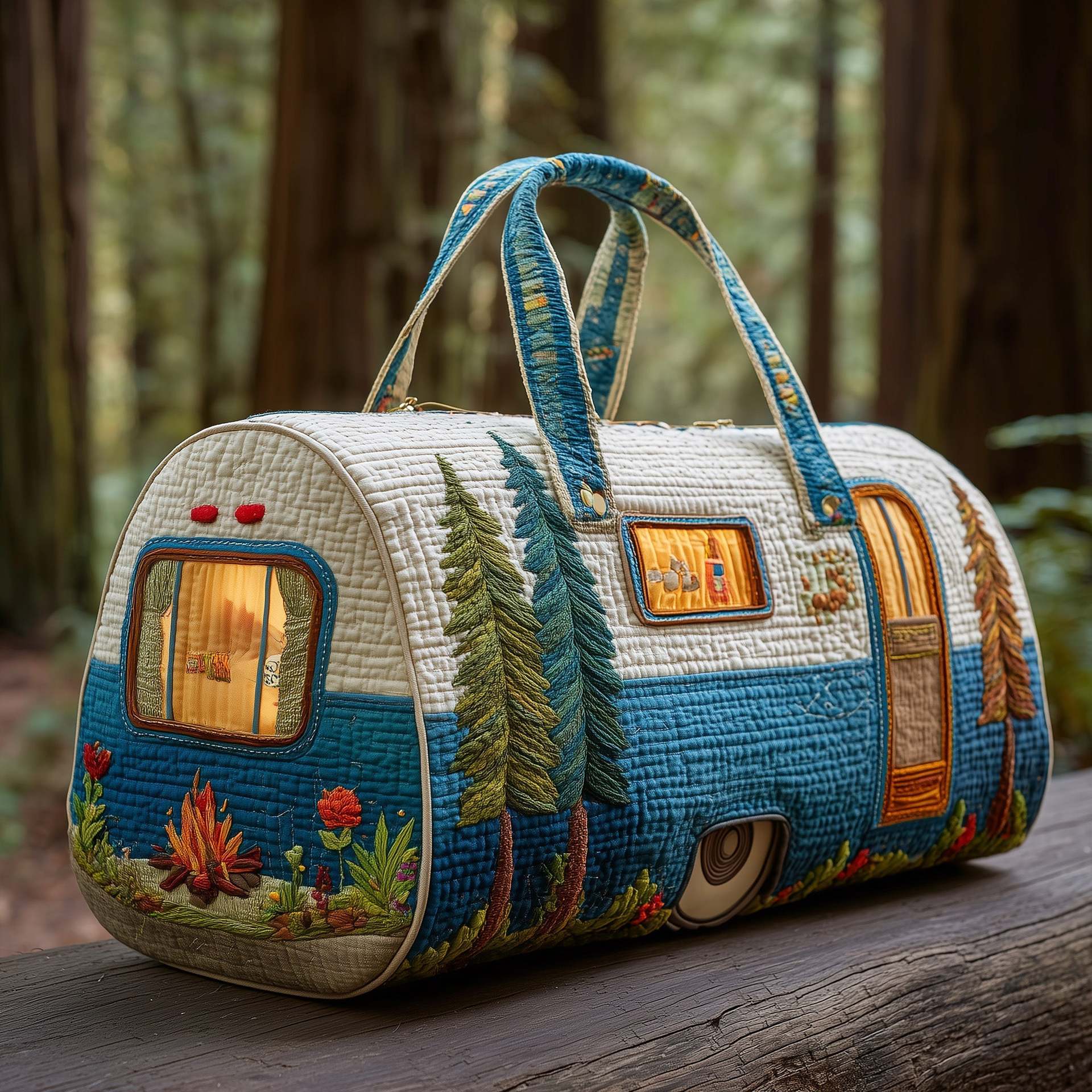 Hippie Camping Trailer Quilted Duffle Bag elevenforest