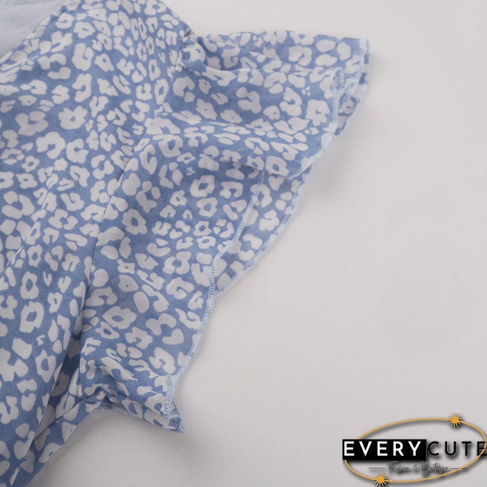 Light Blue V Neck Ruffle Detail Tie Waist Floral Dress