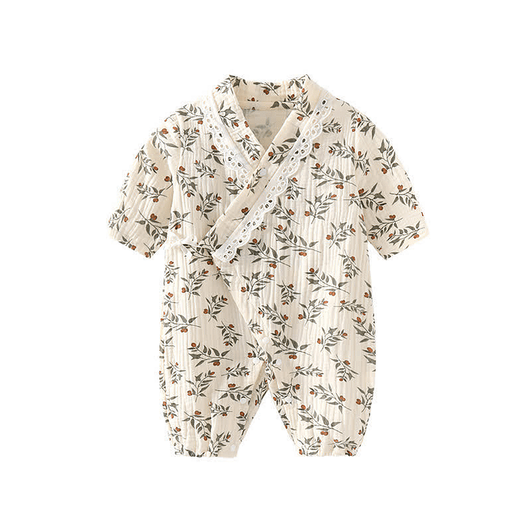 Baby Leaves Lace Edge Newborn Kimono Romper