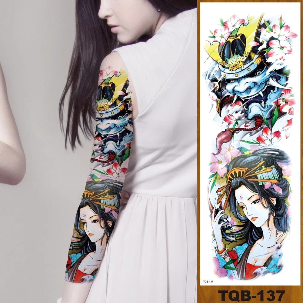 Full Flower Arm Temporary Tattoo Stickers Man Woman Girls Body Leg Fake Tatoo Sexy Beauty Snake Bear Owl Fox Mermaid Egypt Queen