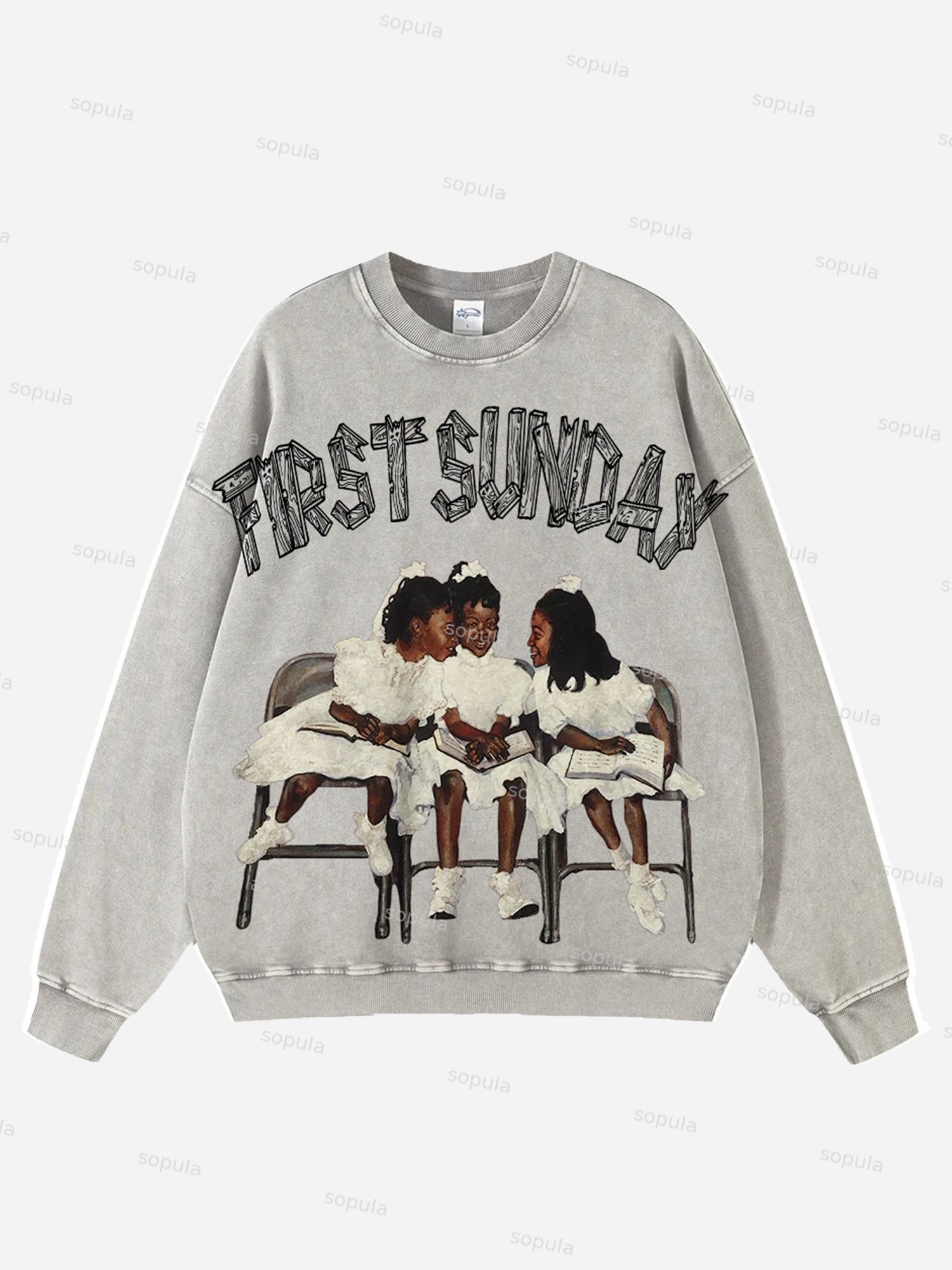 First Sunday Graphic Washed Crew Neck Sweatshirt