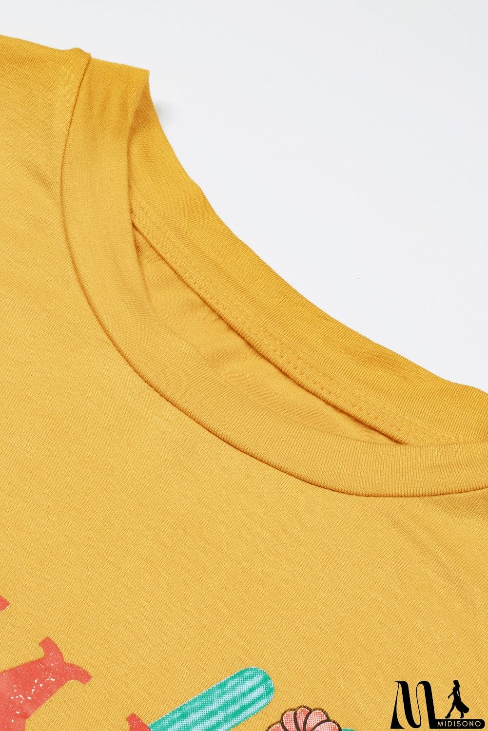 MidiSono - Women Yellow Mamacita with Cactus Casual Short Sleeve Tee