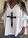 Holy Cross Angel Wings Print T-shirt by Inlyline