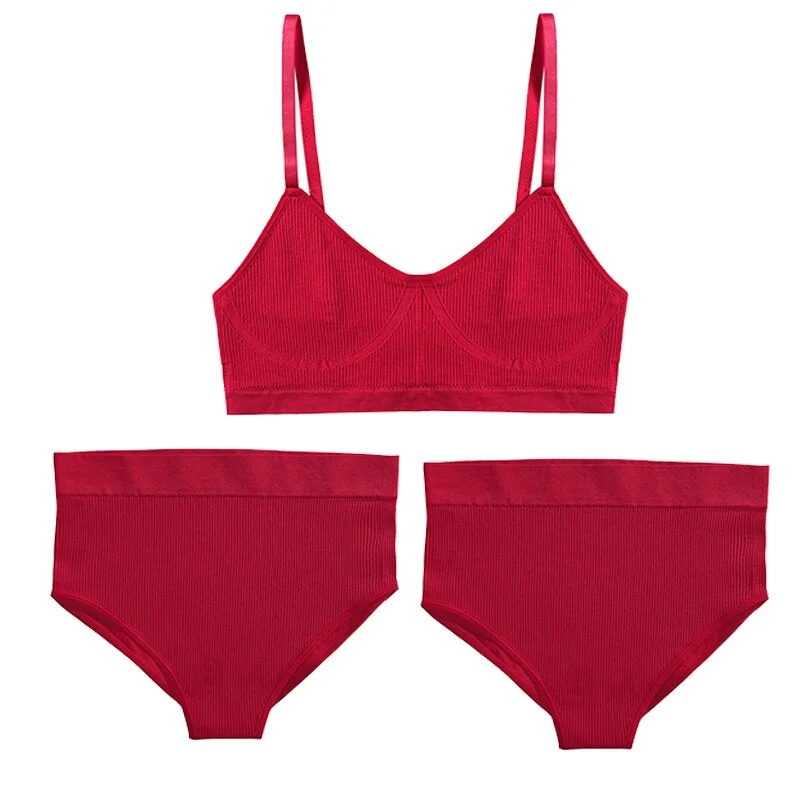3PCS Bra Set Women Underwear Sexy High Waist Bodyshaper Briefs Thong Panties Female Bralette Lingerie Basic Top Active Brassiere