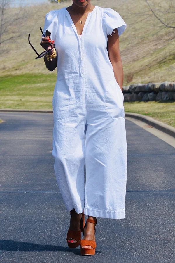 Leisure V Neck Wide Leg Jumpsuit