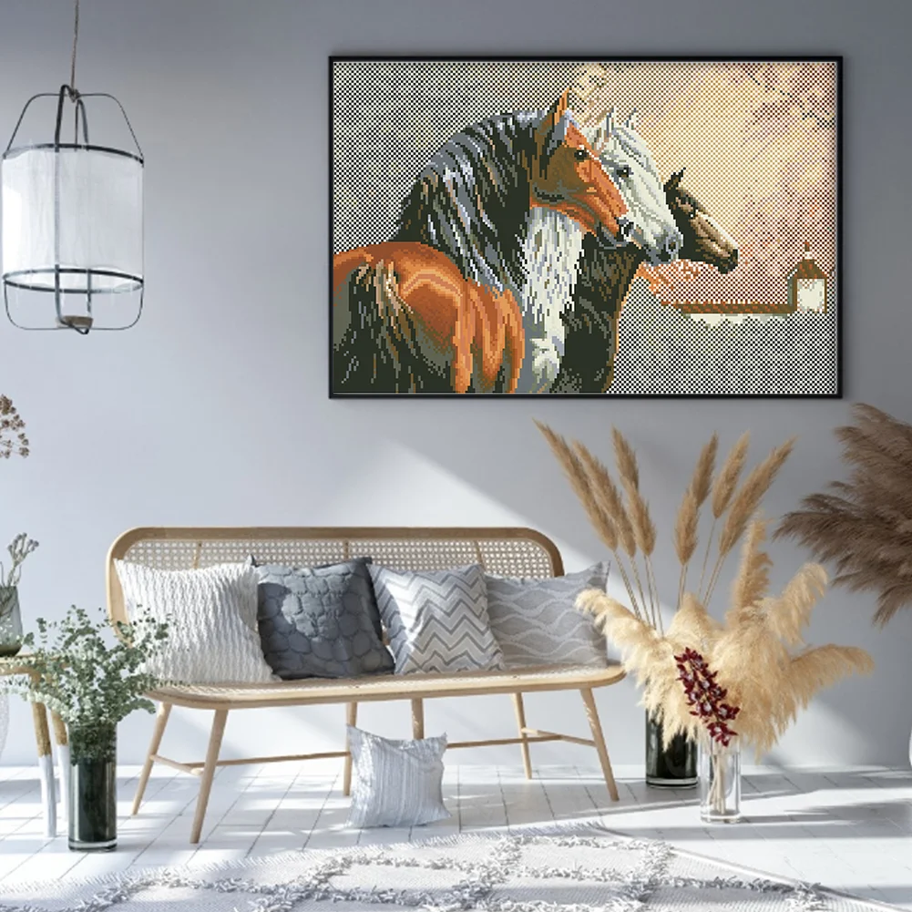 9CT Full Stamped Cross Stitch Bead Embroidery- Horse(Canvas|58*38CM)