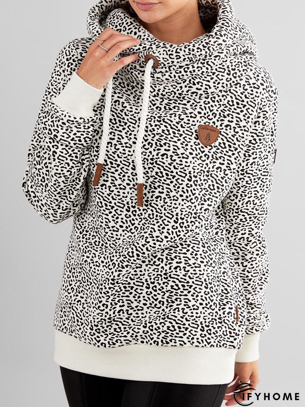 White Hoodie Long Sleeve Polka Dots Sweatshirt | IFYHOME