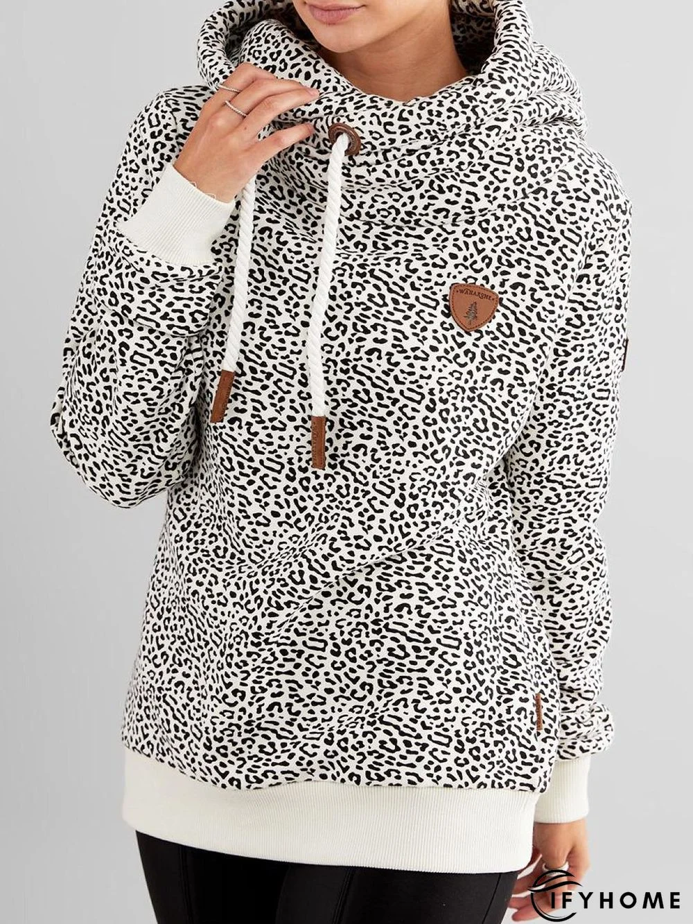 White Hoodie Long Sleeve Polka Dots Sweatshirt | IFYHOME