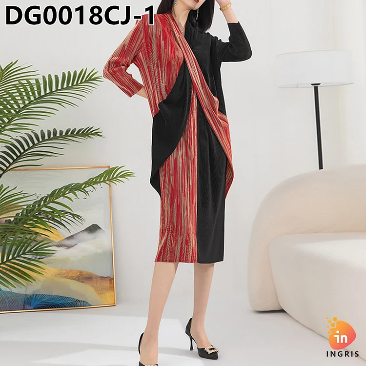 2024 fancy pleated long dress high-end stretch large size temperament splicing pleated women's casual dress-DG00018CJ