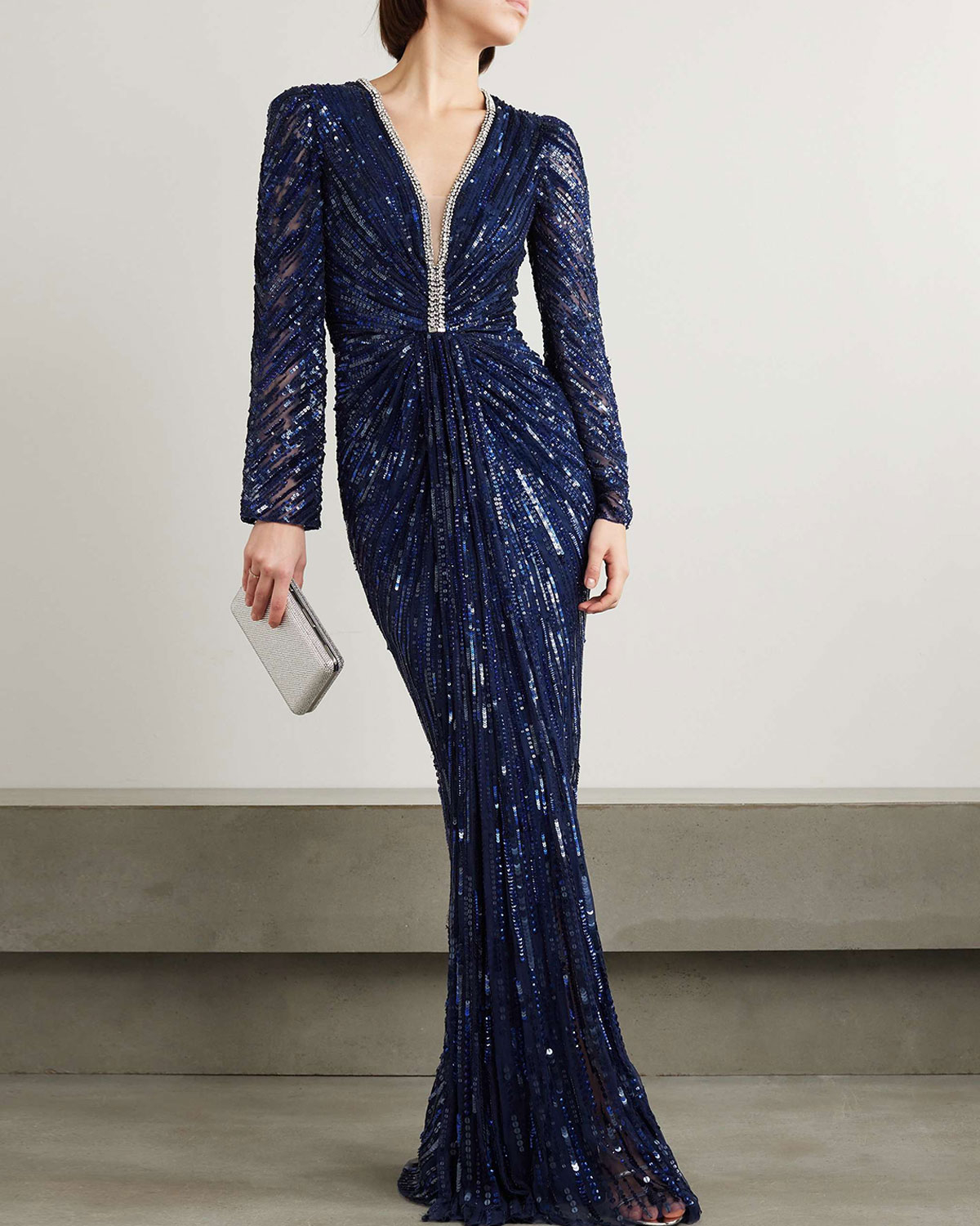 Crystal-Embellished Sequined Tulle Gown