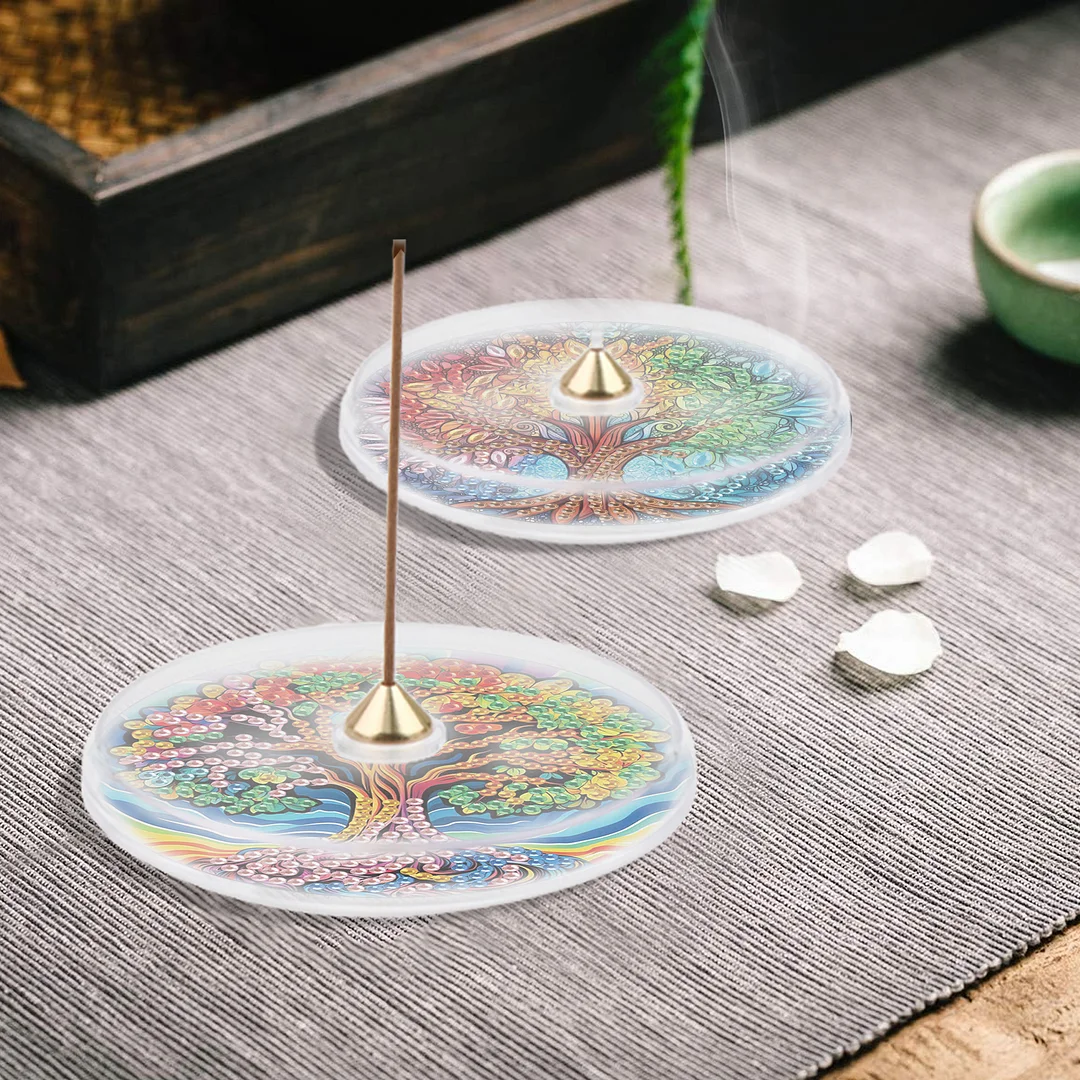 4pcs DIY Diamond Painting Incense Tray Incense Burner Stick Holder (Tree Life)