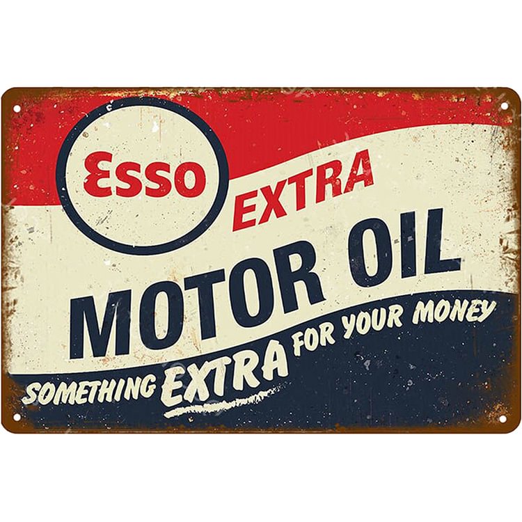 Huile moteur supplémentaire Esso - Enseigne Vintage Métallique/Enseignes en bois - 20*30cm/30*40cm
