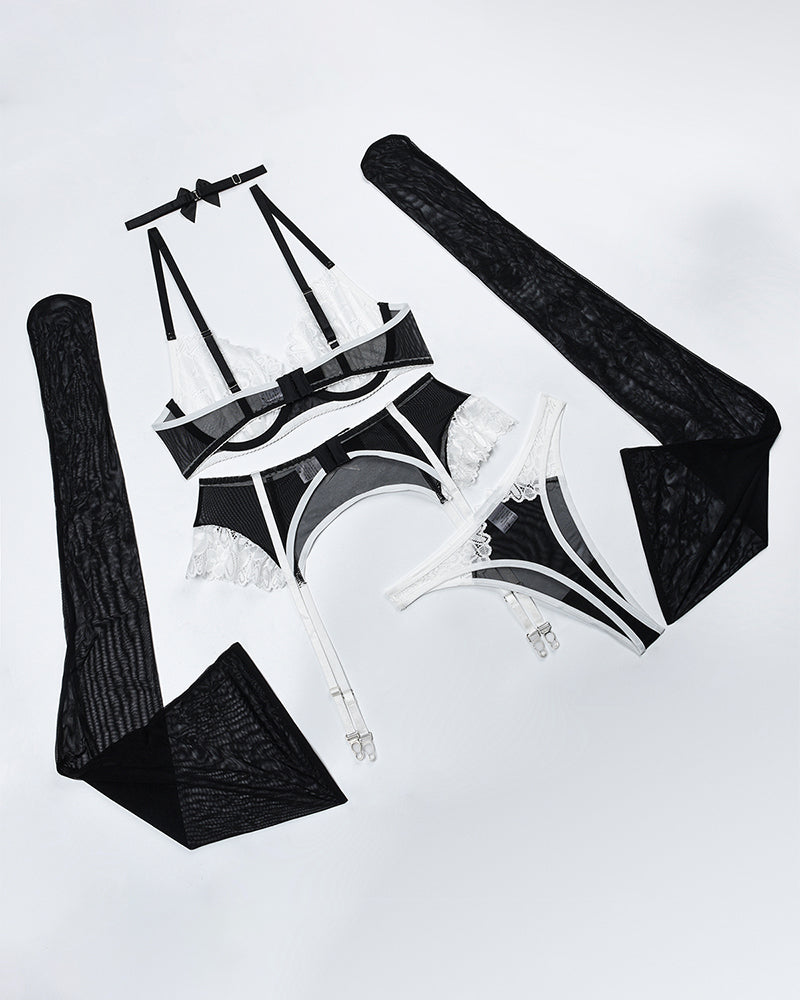 Lovingerie - Choker Push Up Bra Garter Belt Lingerie Set