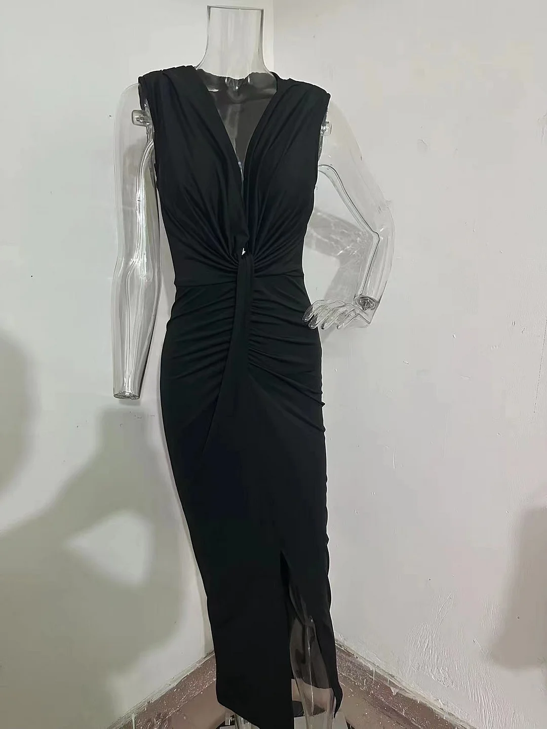 Toloer Toloer 2024 New Light Ripe Wind Leopard Print Low Collar Waist Slit Sexy Dress-Outfit Ideas