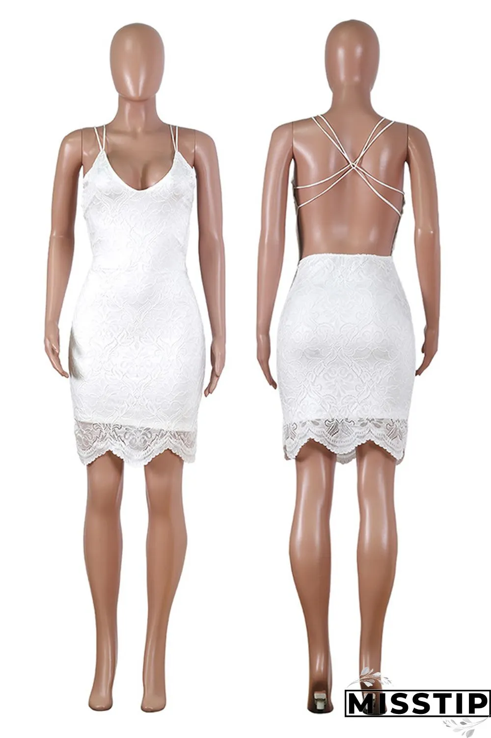 White Lace Sleeveless Backless Sexy Mini Club Dress