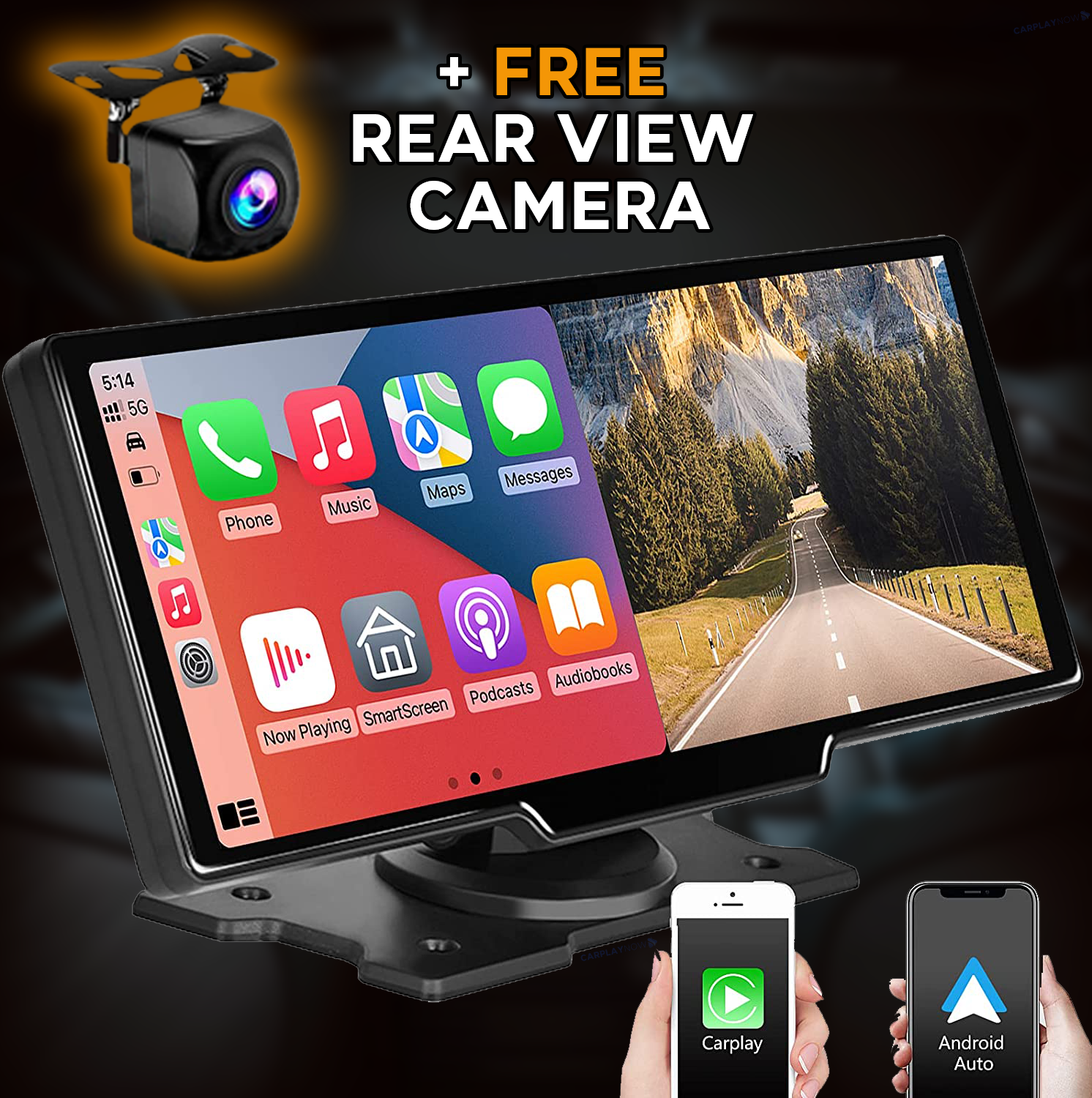 Wireless 10inch CarPlay DashCam + FREE Rear View Camera