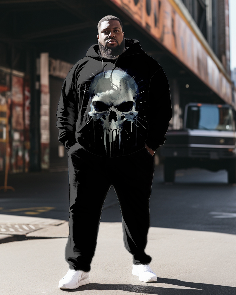 Men's Plus Size 2-Piece Sweatsuit Graffiti Skull Hoodie & Pants Set