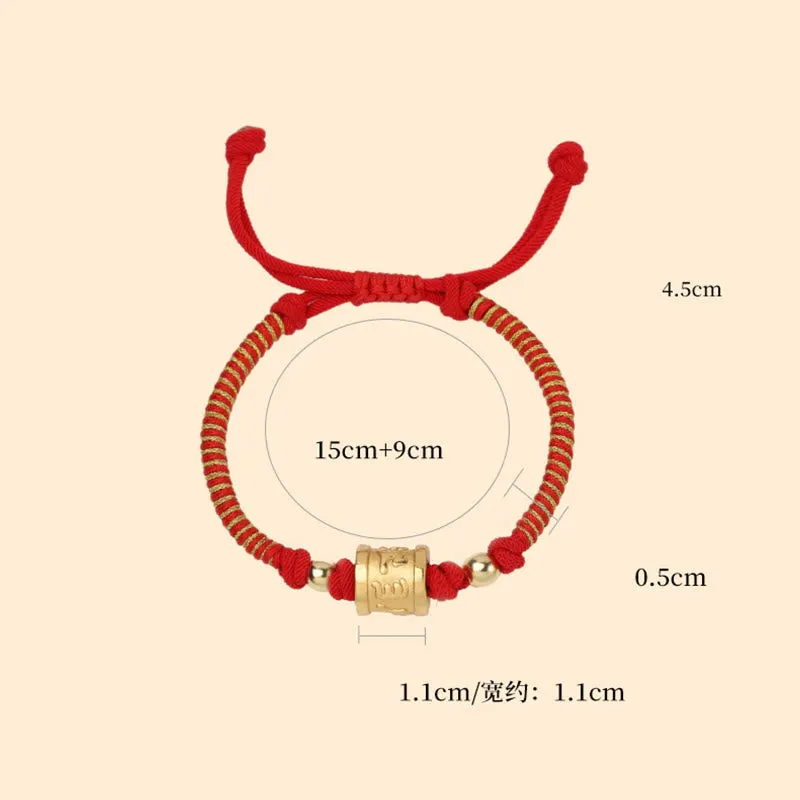 Handmade 999 Sterling Silver Tibetan Golden Om Mani Padme Hum Engraved Luck Connection Braided Bracelet