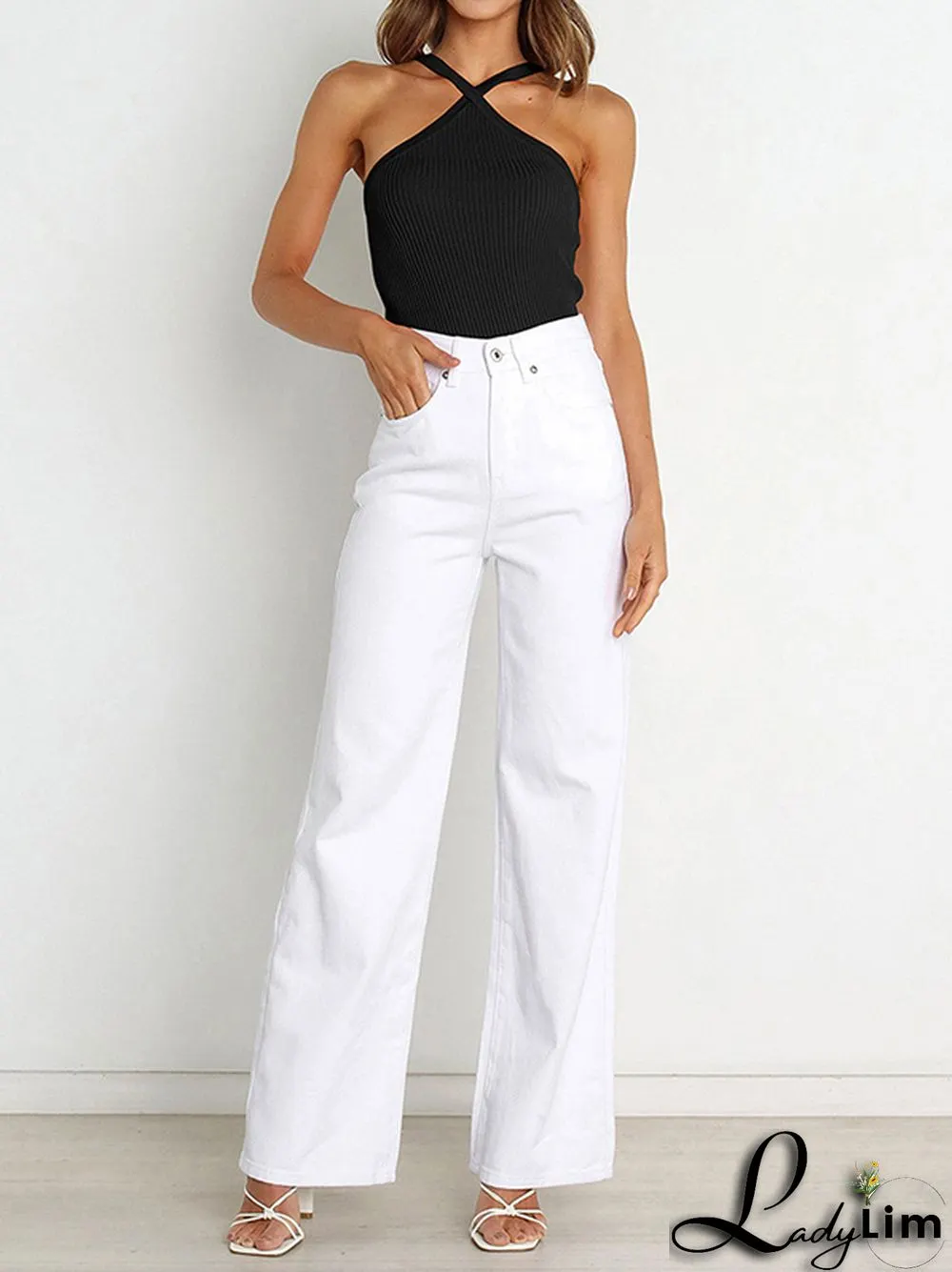 Skinny Sleeveless Solid Color Halter-Neck Vest Top