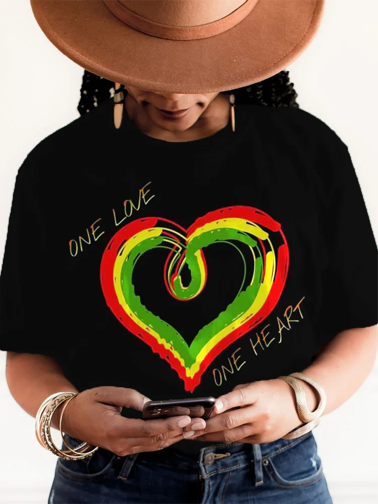 Reggae One Love One Heart Round Neck T Shirt