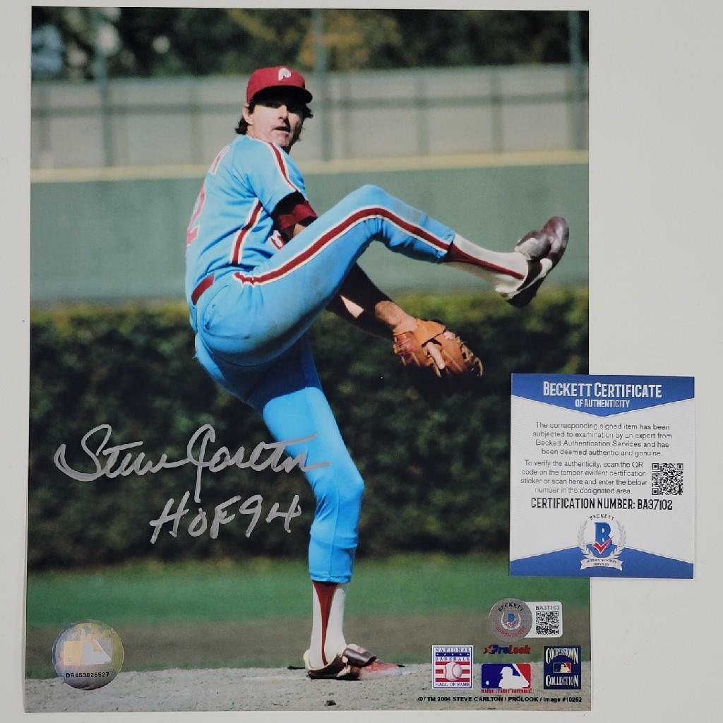 Steve Carlton signed 8x10 Photo Poster painting #2 HOF 04 Inscription Phillies ~ Beckett BAS COA