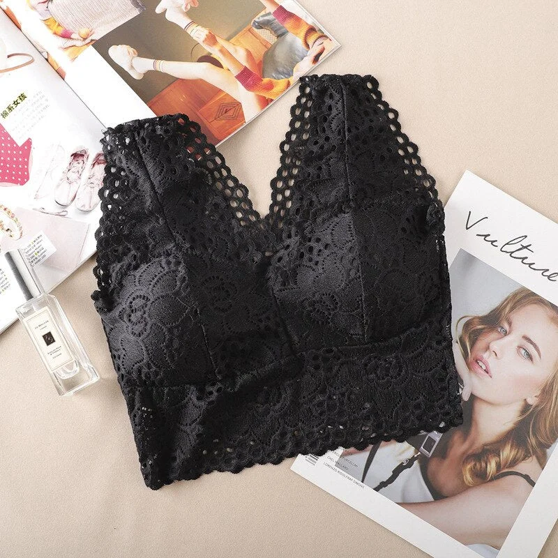 Women's Deep V Lingerie Sexy Lace Flower Bra Lingerie Lace Bra Cultural Bra Top