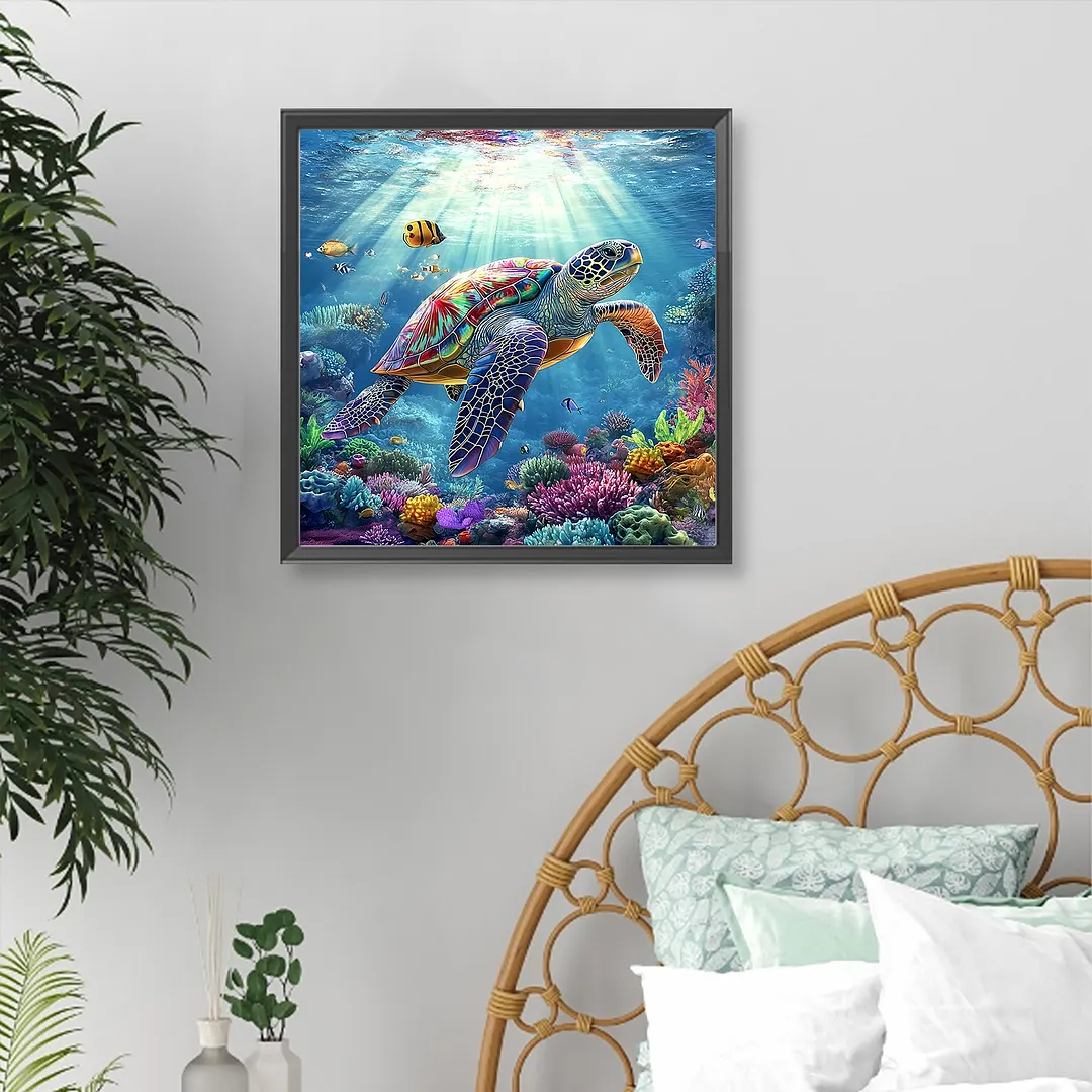 Sea Turtle Full DIY 5D Round Drill Gem Art Diamond Painting Kits 11.81x11.81 in Diamond Art Kits Diamond Dots Paintings Picture Arts Craft for Adults/Beginners Gift Idea Home Decor