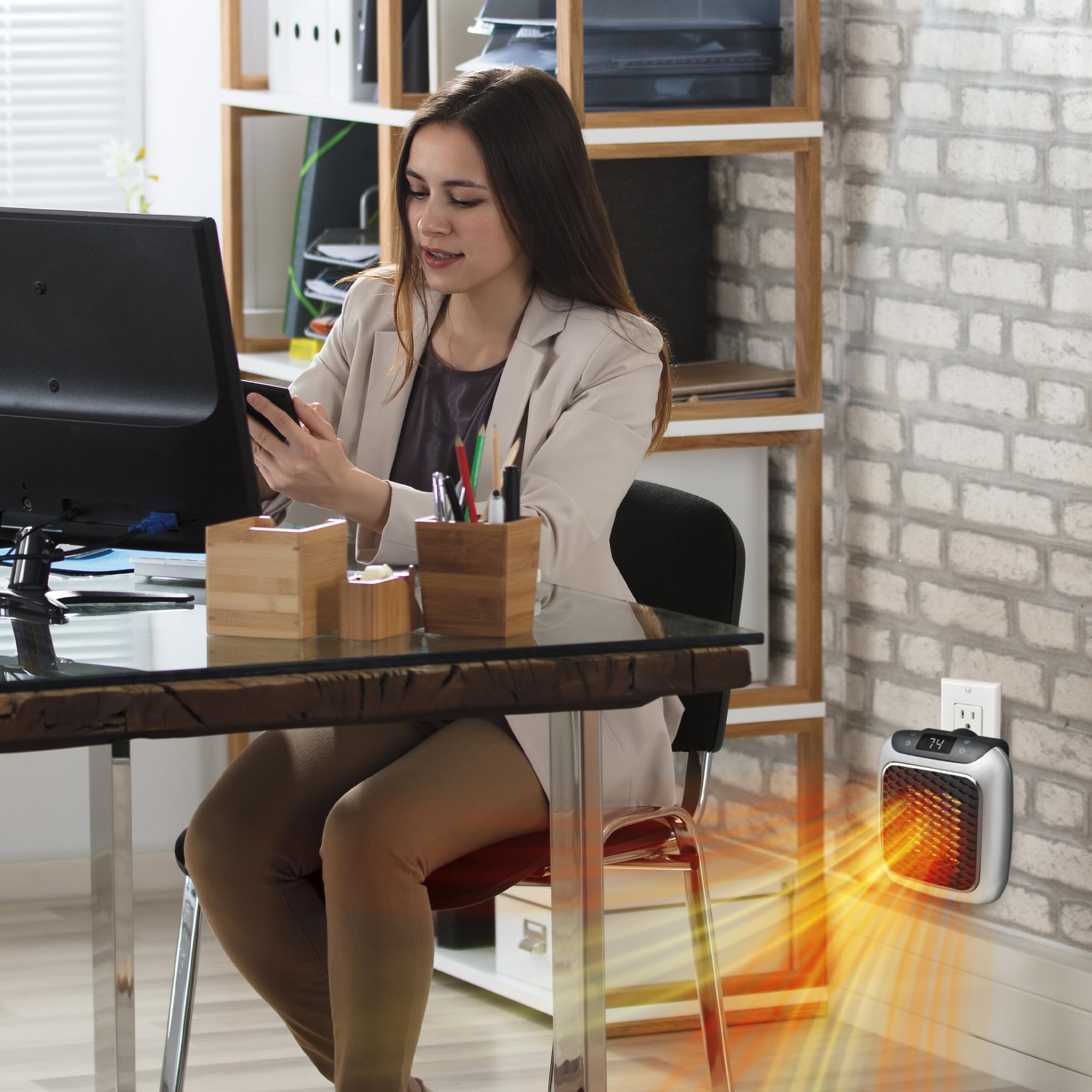 Likron Watches Compact Plug-in Wall Outlet Space Heater Portable Ceramic Fan Heater with Adjustable Thermostat