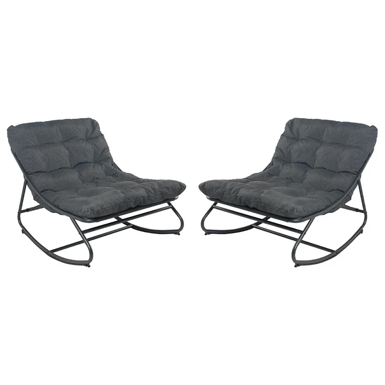 Indoor & Outdoor Rocking Chair with Thicken Dark Grey Cushion Set
