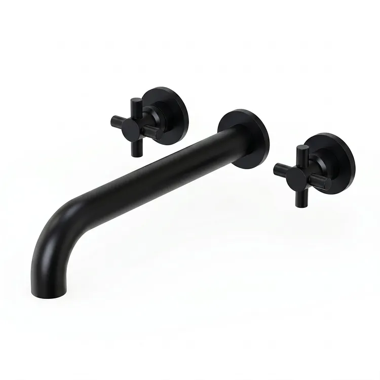 EVERSTEIN Two-Handle Wall Mount Bathtub Faucet in Matte Black, 11.69" Spout Reach