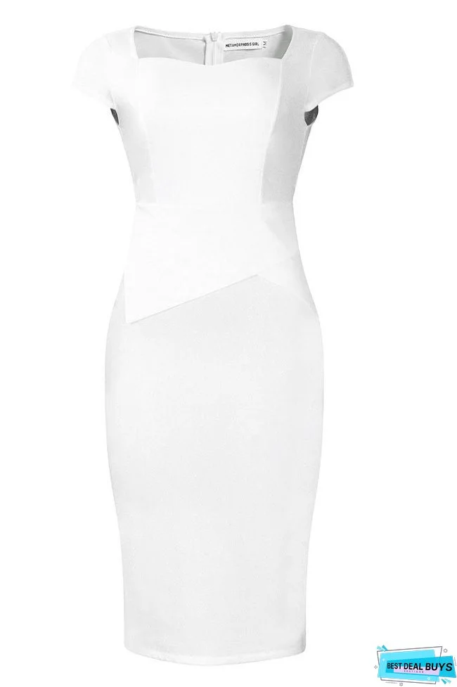 Knee Length Pink Cap Sleeves Midi Dress