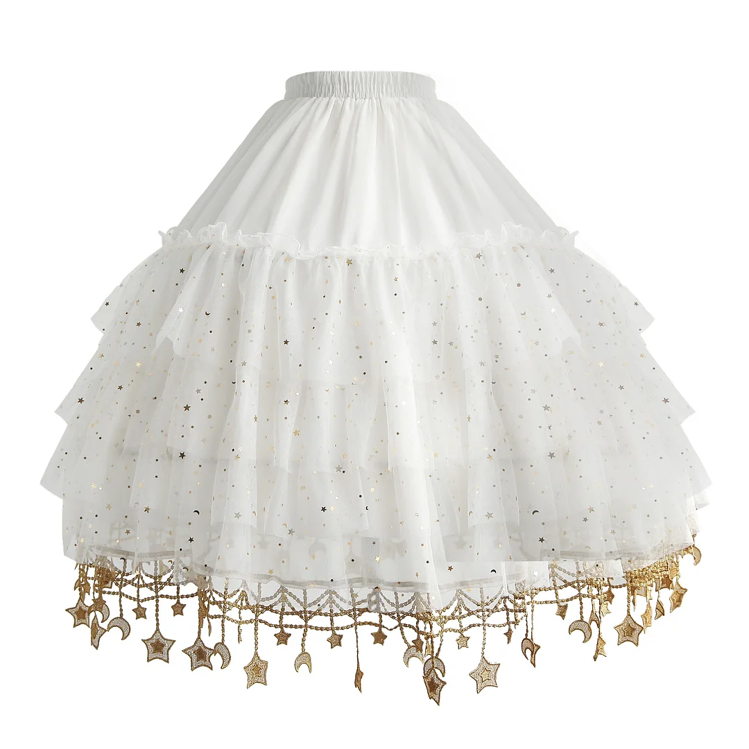 Lolita Petticoat  Stars and Moon Mesh Boned White Lolita Skirt Novameme