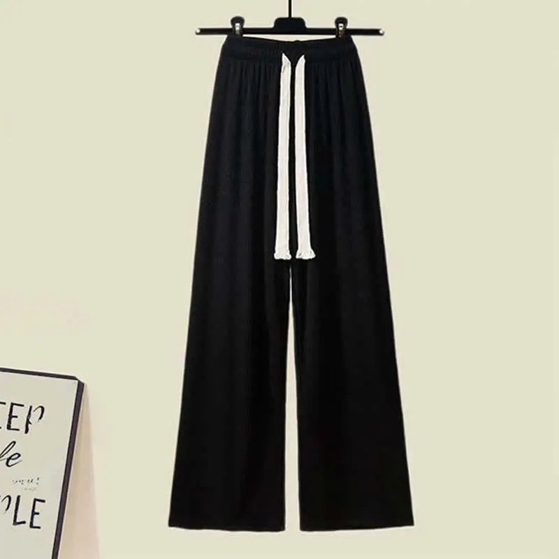 Lapel Short Denim T-Shirt Drawstring Pants Two Pieces Set