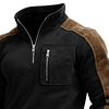Men's Vintage Suede Black And Brown Contrast Half-Zip Sweatshirt With Zipper Pocket by Inlyline