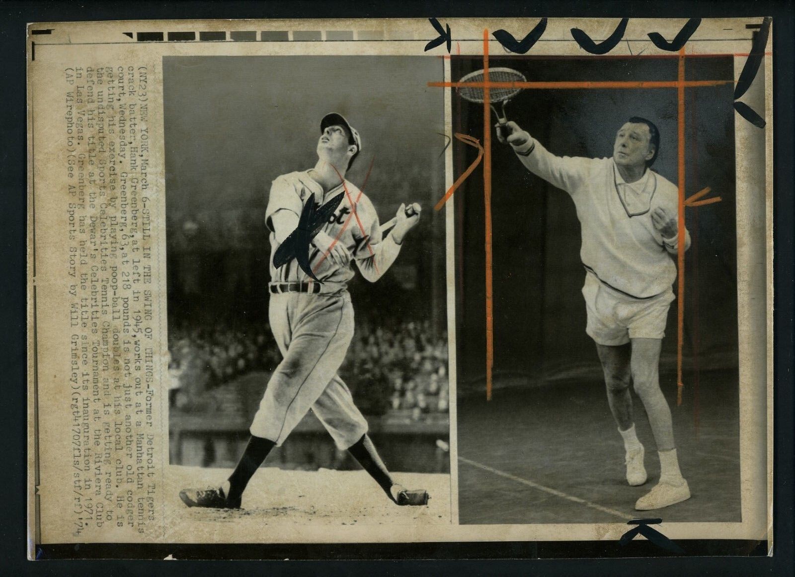 Hank Greenberg Tennis Dewar's Celebrities Tournament Press Photo Poster painting Detroit Tigers