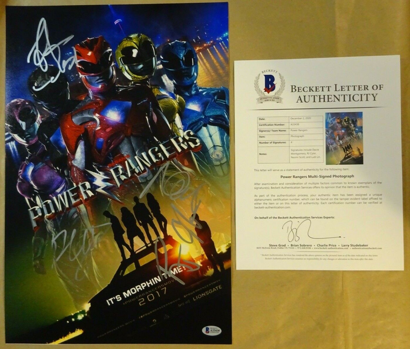 Signed POWER RANGERS Autographed By 4 12x18