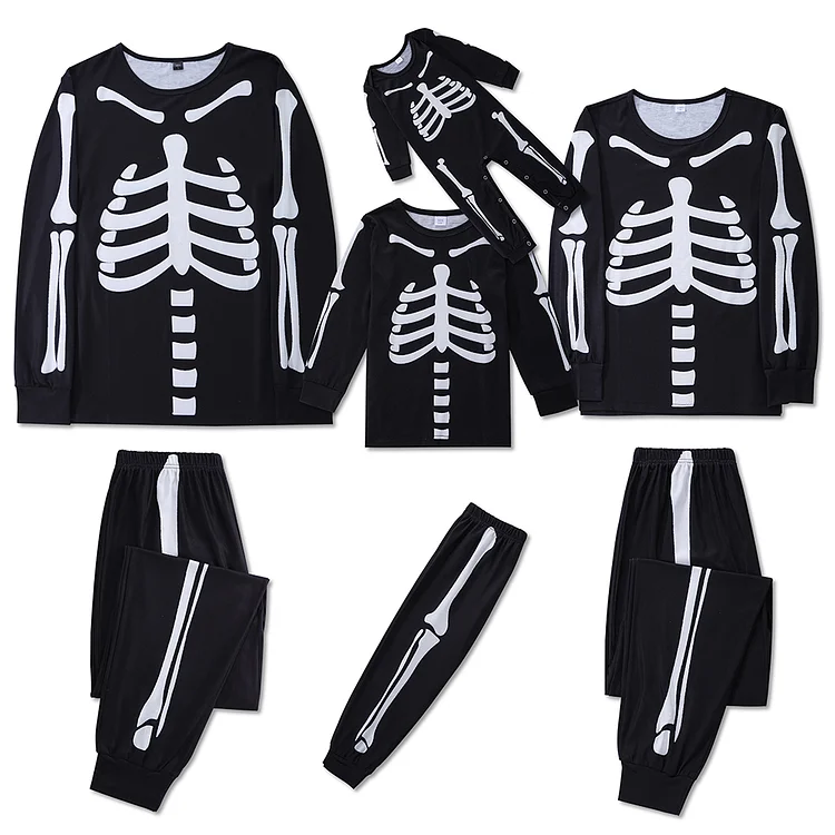 Skeleton Printed Halloween Round Neck Family Matching Halloween Pajamas Set