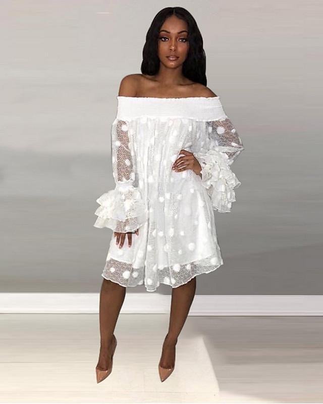 Women's Shift Dress Knee Length Dress Long Sleeve Solid Colored Spring & Summer Hot Elegant White S M L XL XXL 3XL - VSMEE
