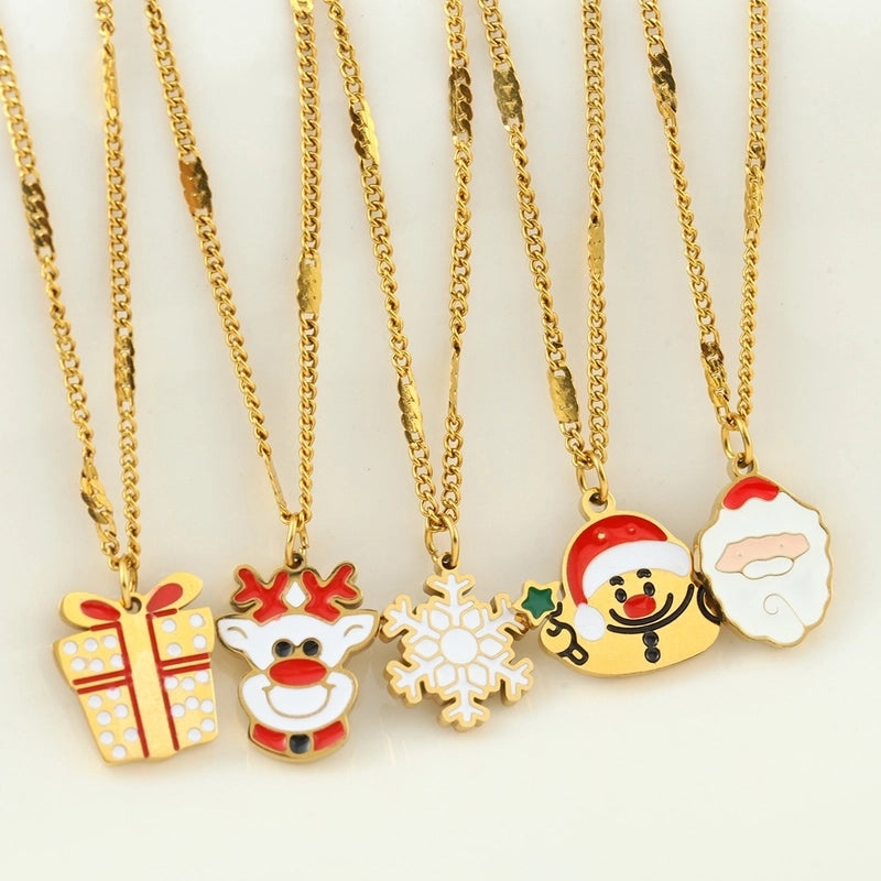 Nordic Style Classic Style Santa Claus Gingerbread Moon 316L Stainless Steel  Plating Pendant Necklace