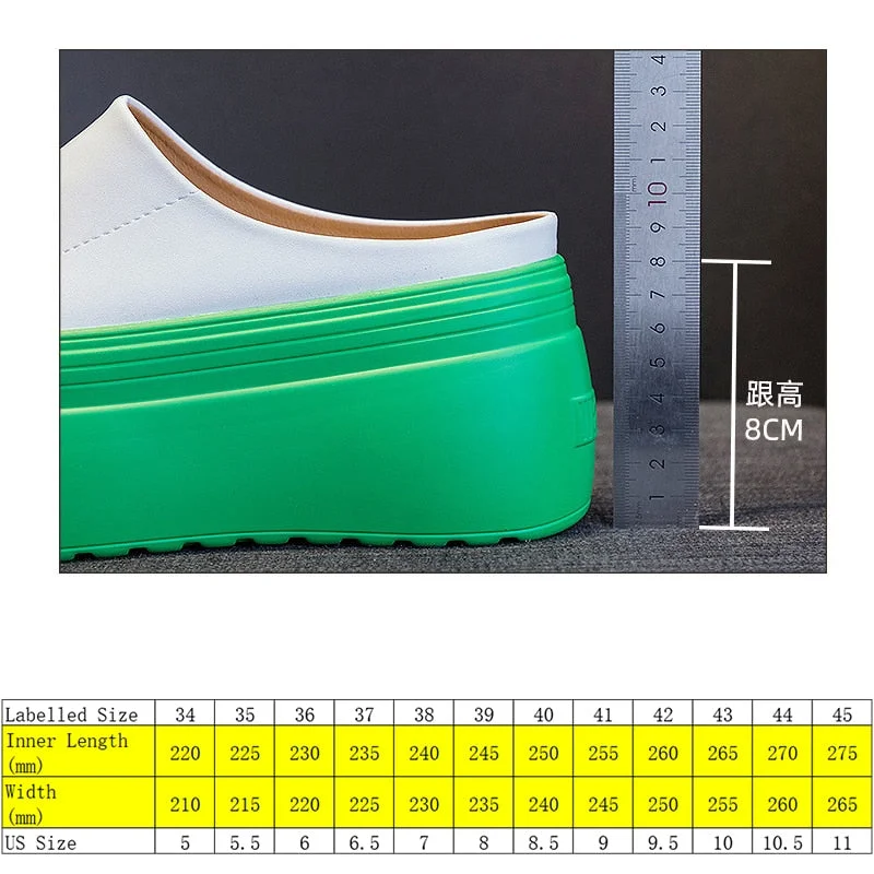 Fujin 2022 8cm Women Shoes Mules Genuine Leather Gereen White Black Platform Shoes Sandals Slippers Slides Women Summer Shoes