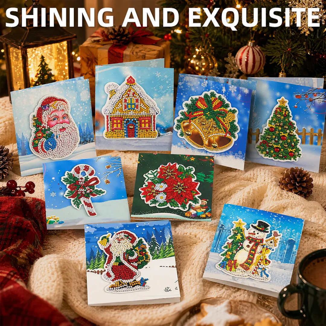 8PCS Winter Christmas DIY Diamond Painting Greeting Card Kits with Envelopes Diamond Art Greeting Cards Diamond Art Cards Kits for Adults DIY Crafts Family Friend Gifts