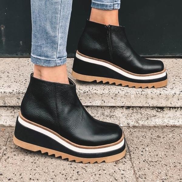 Faux Leather Side Closure Wedge Platform Boots -boots