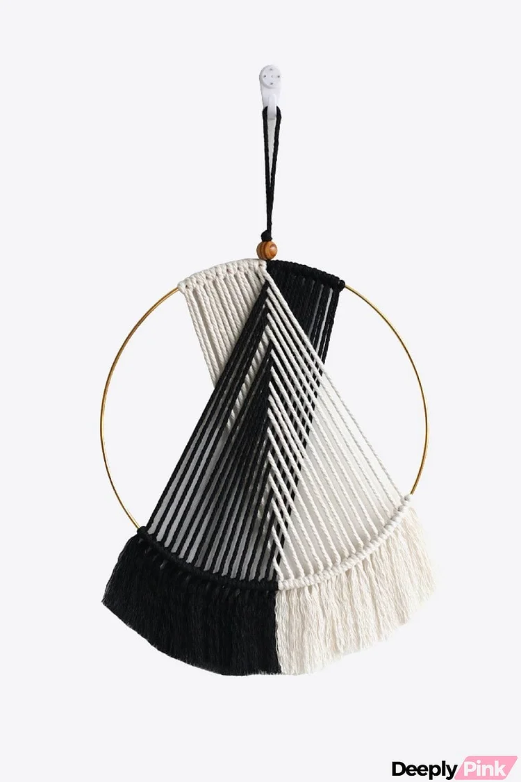 Contrast Fringe Round Macrame Wall Hanging