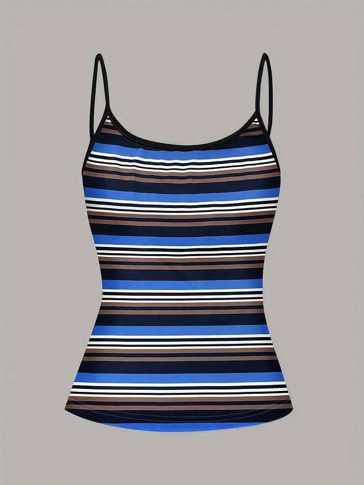 Blue & White Striped Women's Cami Top - Elegant Sleeveless Tank With Fine Straps, Soft Polyester Blend For Summer, Casual And Comfortable Design