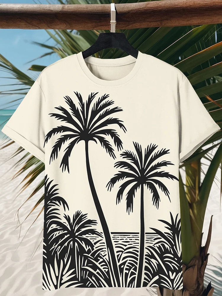 Men's Vacation Hawaiian Palm Trees Art Print Casual T-Shirt
