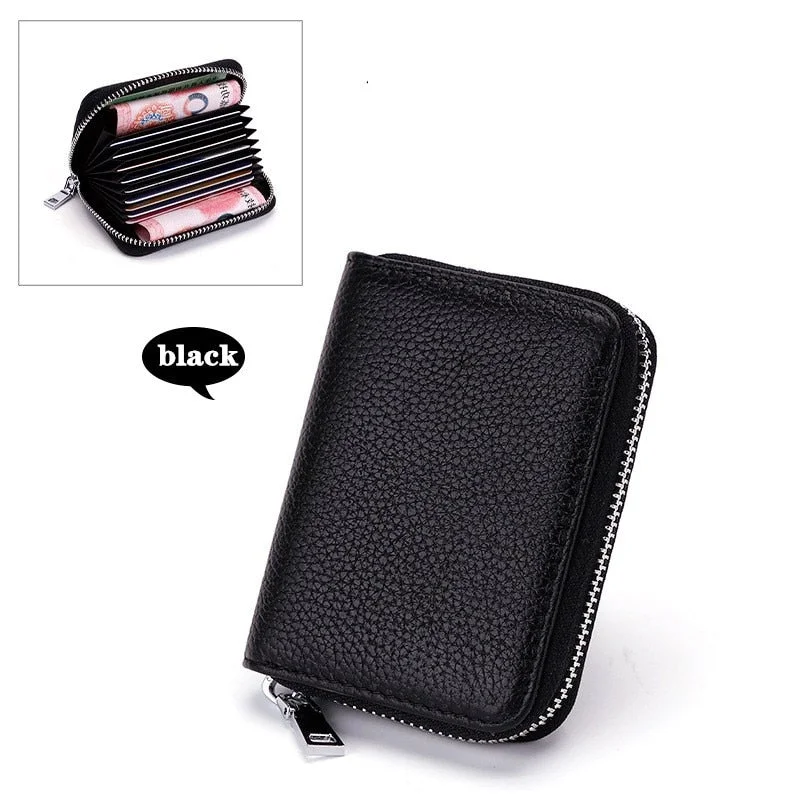 PURDORED 1 pc Men Business Card Holder Genuine Leather Credit Card Holder Women Zipper Pocket Unisex Card Case Zipper Coin Purse