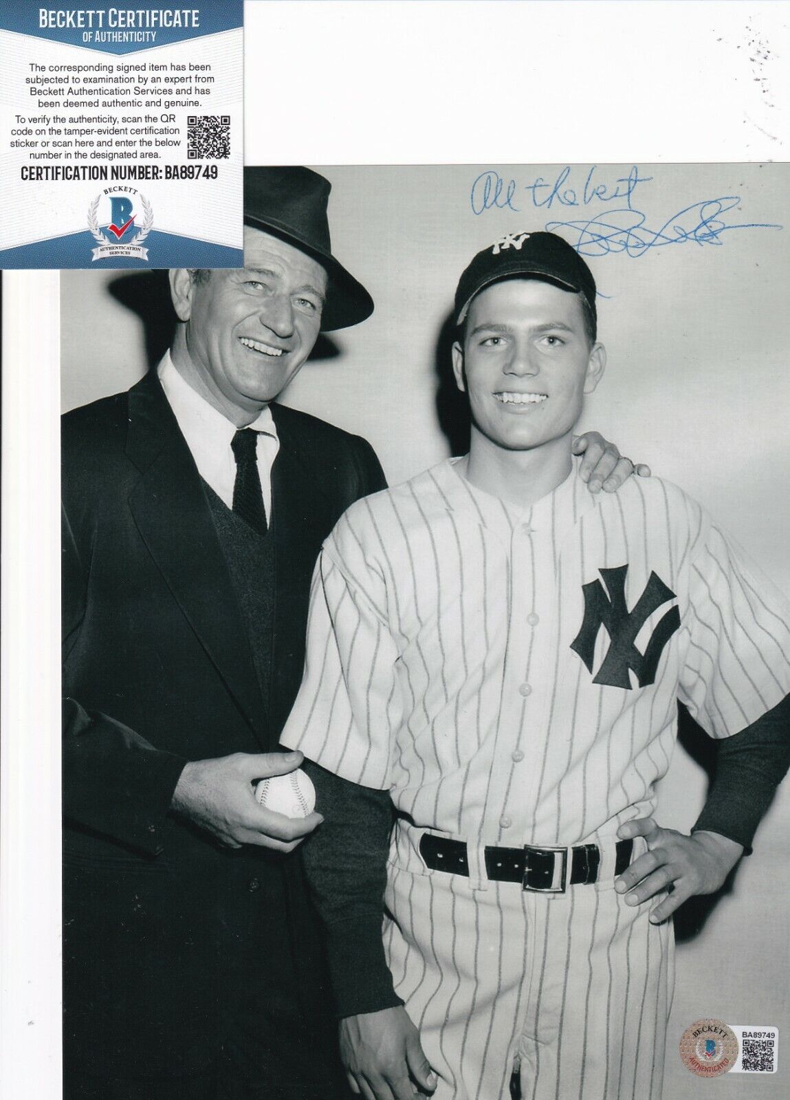 PATRICK WAYNE signed (YANKEES) Actor Movie 8X10 Photo Poster painting BECKETT BAS BA89749