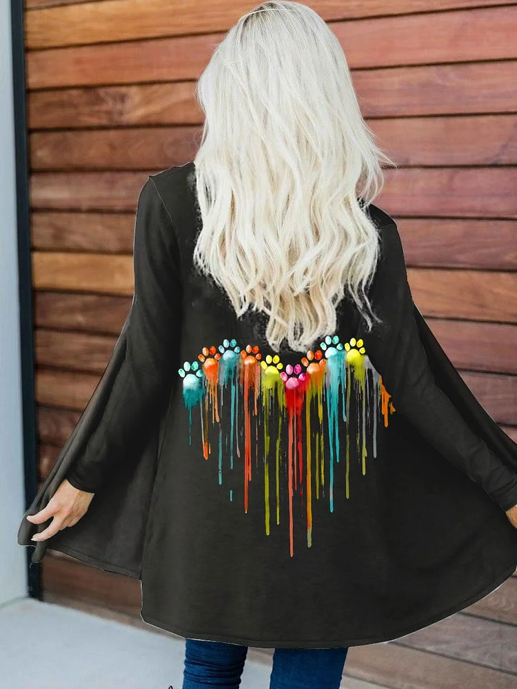 Women's Colorful Love Heart Dog Paw Print Cardigan