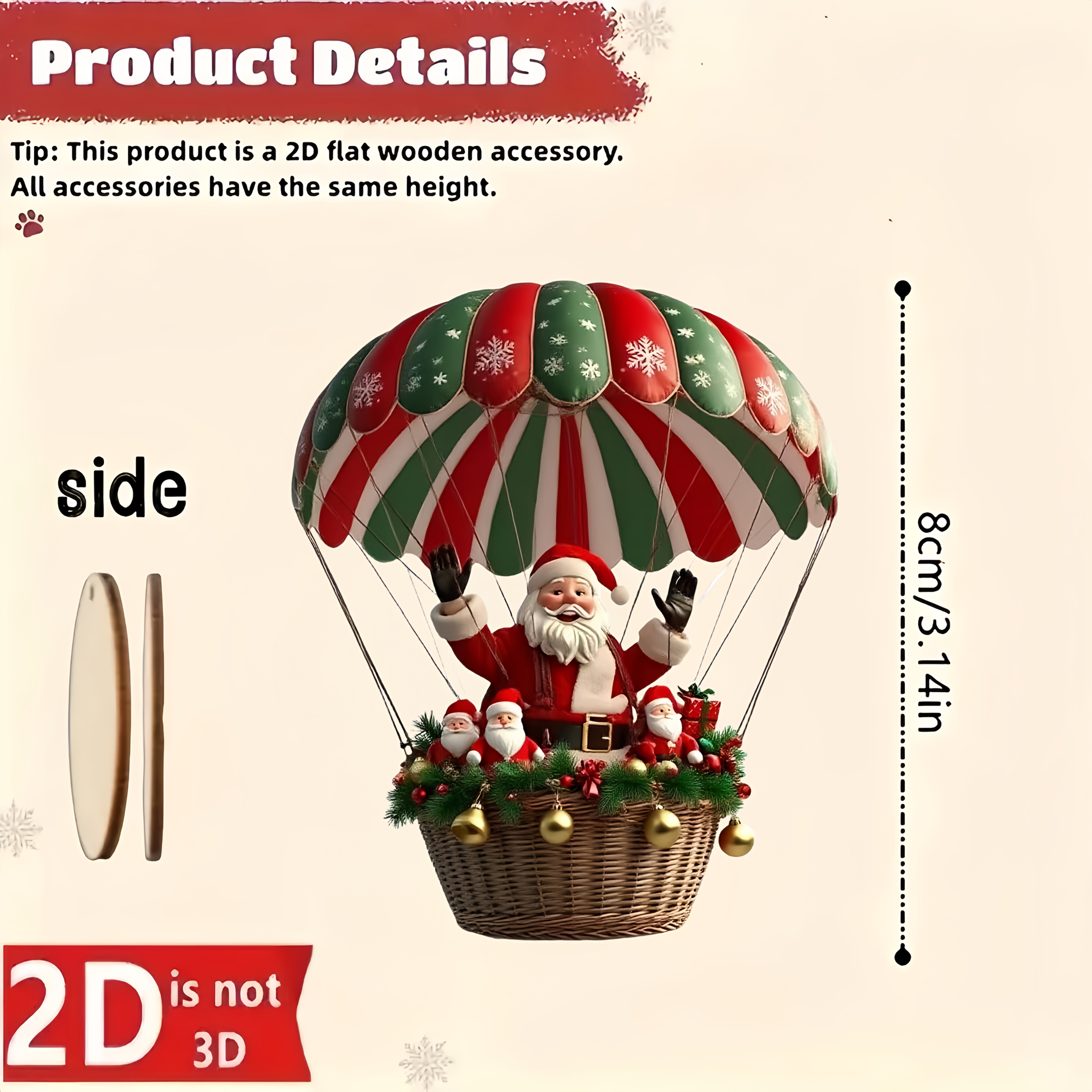 Tegooe 10-Piece Christmas Wooden Ornament Set Flat 2D Printed Santa Theme Pendants