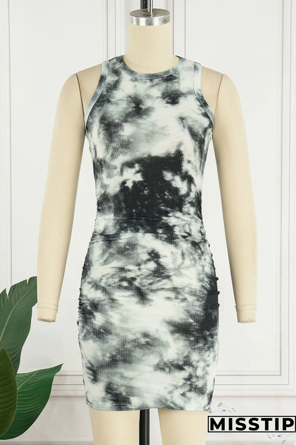 Pink Casual Print Tie Dye Basic O Neck Sleeveless Dress Dresses